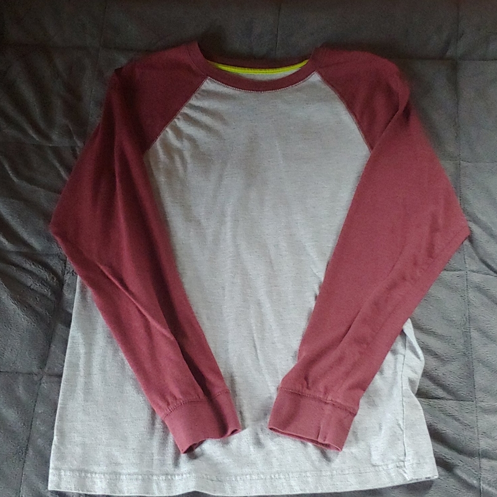 Red and gray long sleeve shirt